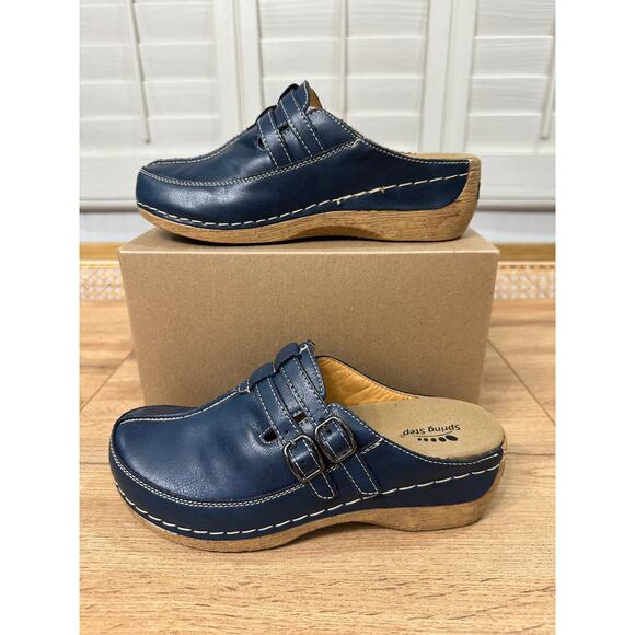 Spring Step Happy Slides Slip Ons Navy Leather Size 7.5/8 US 38 EU NWOB Casual - Picture 3 of 13